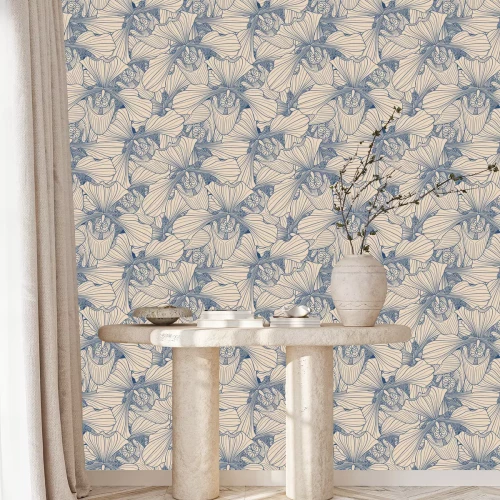 Tapete Beige und blaue Orchidee Blume nahtlose Muster