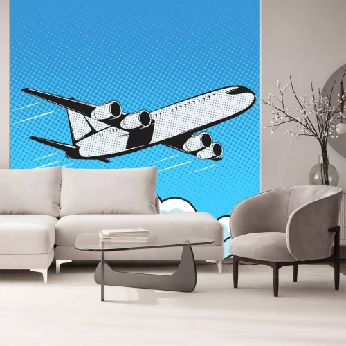 Fototapete Ein Flugzeug über den Wolken im Pop-Art-Stil
