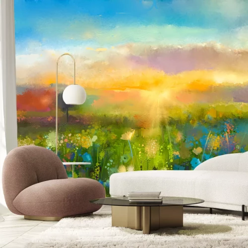 Fototapete Ein romantisches Gemälde einer Feldwiese