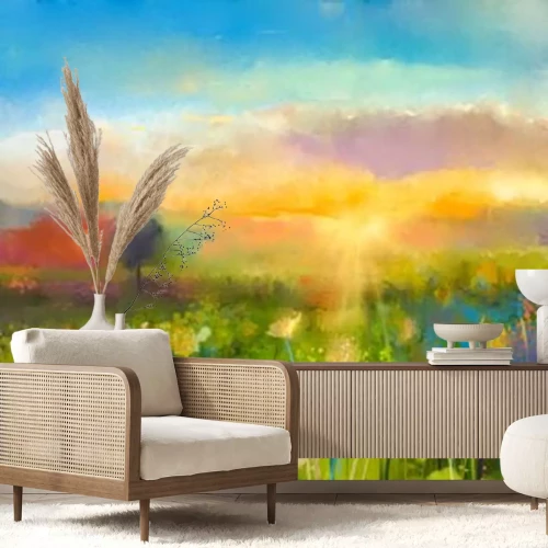 Fototapete Ein romantisches Gemälde einer Feldwiese