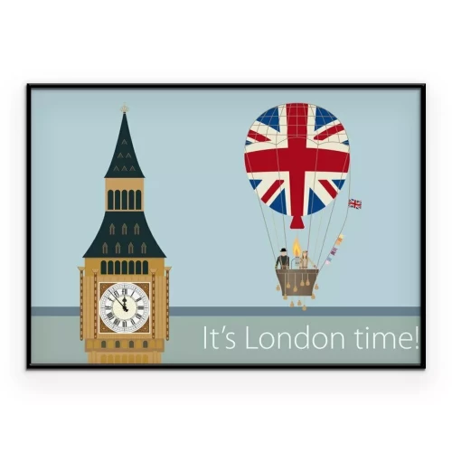 Poster Big Ben und ein britischer Flaggenballon im Cartoon-Stil
