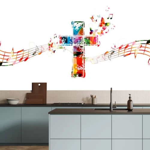 Sticker Bunte Noten Kreuz und Schmetterlinge Grafik