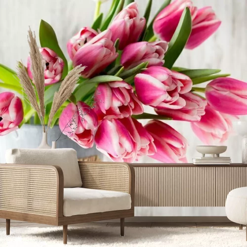 Fototapete Rosa Tulpen in einer Vase