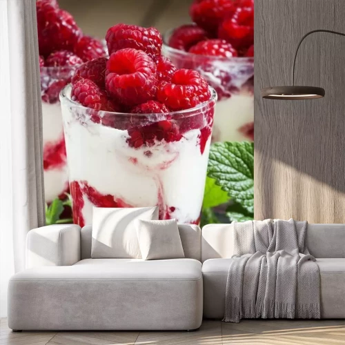 Fototapete Himbeer-Sahne-Dessert