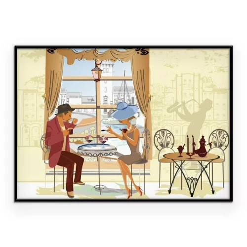 Poster Ein Liebespaar sitzt an einem Tisch in einem Café