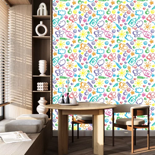 Tapete Bunte Kinderzeichnungen