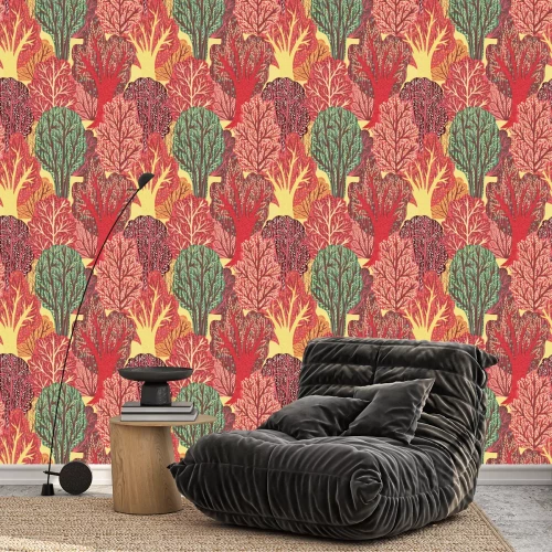 Tapete Nahtlose Muster mit Cartoon Bäume. Retro Hand gezeichnet Vektor-Illustration