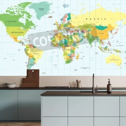 Fototapete Karte mit Meridianen und Breitenkreisen