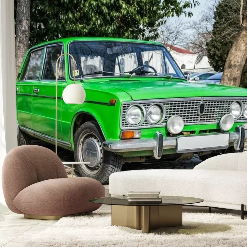 Fototapete Grünes Retro-Auto