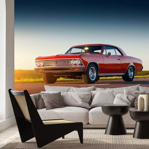 Fototapete Roter Oldtimer auf der Straße