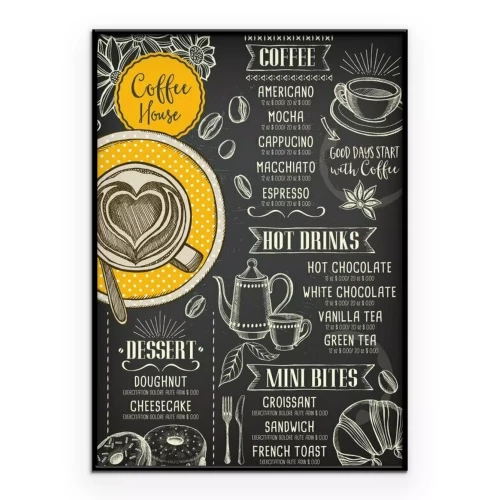 Poster Speisekarte des Cafés auf einer Tafel