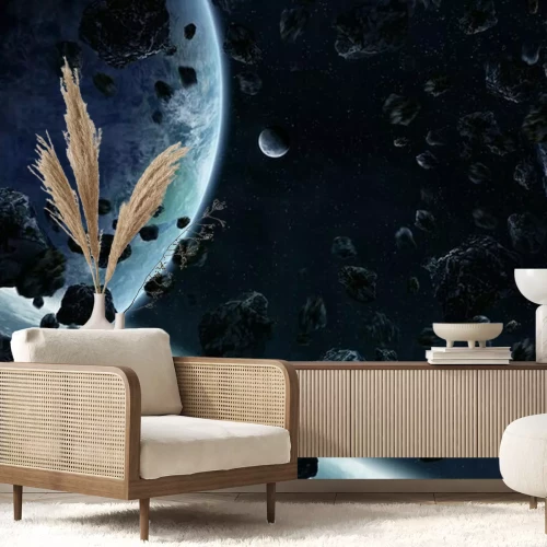 Fototapete Sonnenaufgang über Gruppe von Planeten im Raum