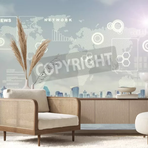 Fototapete Weltkarte mit Gebäuden