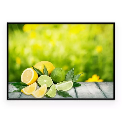 Poster Limetten und Zitronen auf einem Holztisch ausgebreitet