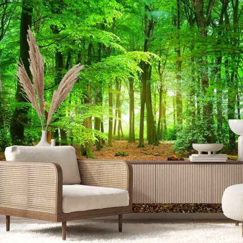 Fototapete Landschaft mit grünem Laubwald