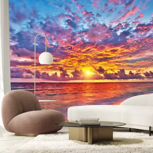 Fototapete Orangefarbener Sonnenuntergang auf den Malediven