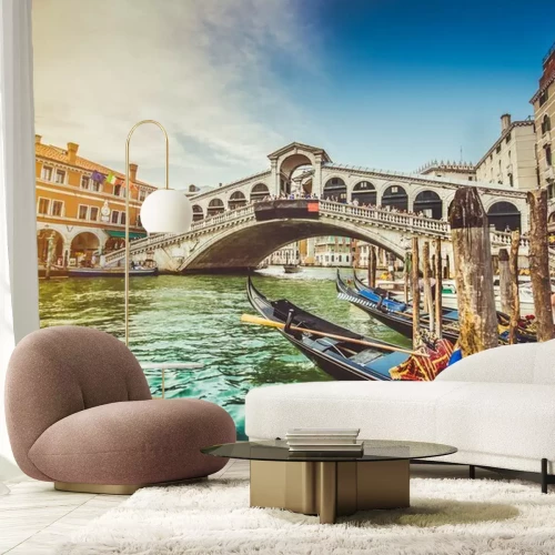 Sticker Canal Grande mit Rialto-Brücke bei Sonnenuntergang, Venedig, Italien