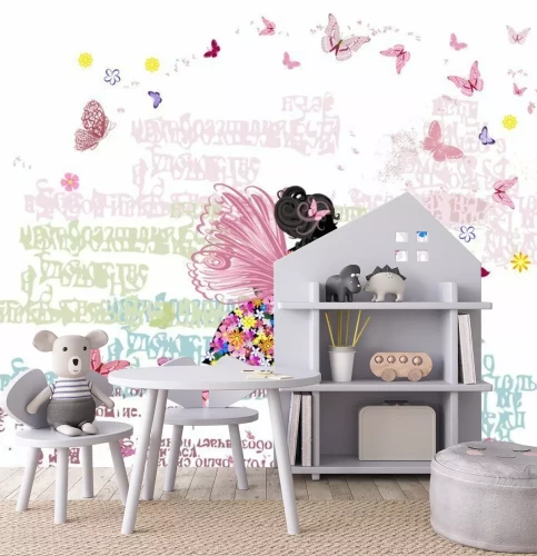 Fototapete Fee auf der Grunge-Hintergrund mit Buchstaben