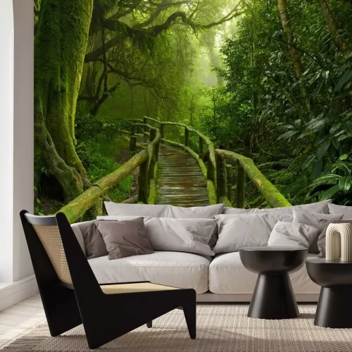 Fototapete Holzbrücke mit Moos in den Tropen