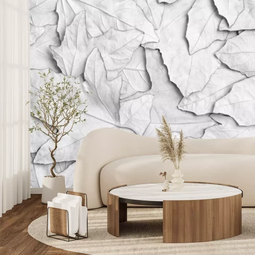 Fototapete 3D-Hintergrund mit weißen Blättern