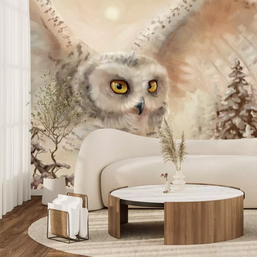 Fototapete Schneeeule im Winterwald