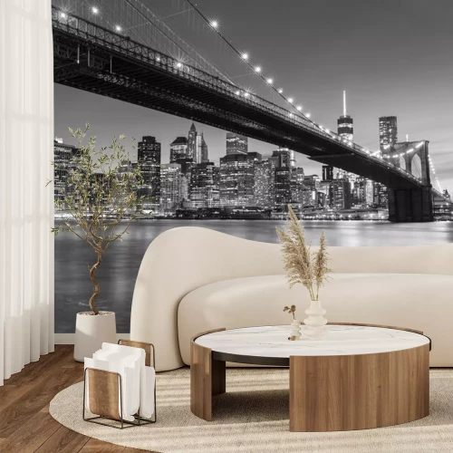Fototapete Schwarz-weißes New York mit der Brooklyn Bridge