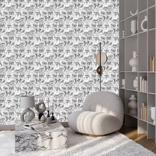 Tapete Schwarz-weißes Hipster-Muster mit Hunden