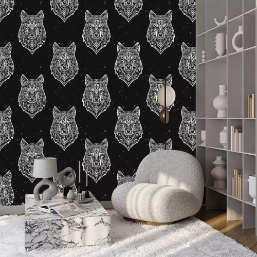 Tapete Schwarz-weiße Zauberwölfe