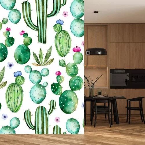 Sticker Nahtlose Muster mit hoher Qualität Hand bemalt Aquarell Kaktus Pflanzen und lila flowers.Pastel Farben, perfekt für Ihr Projekt, Hochzeit, Grußkarte, Fotos, Blogs, Tapeten, Muster, Textur und vieles m