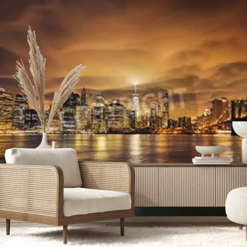 Fototapete Sonnenuntergang hinter Wolkenkratzern NY