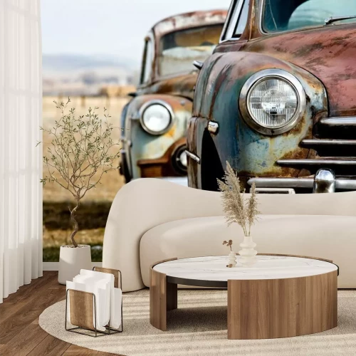 Fototapete Retro-Autos auf dem Schrottplatz