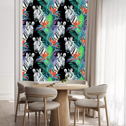 Tapete Rosa Blumen und Zebrastreifenmuster