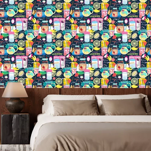 Tapete Helle Muster von verschiedenen Obst-Getränke und Obst