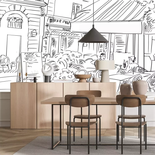 Fototapete Zeichnung von Männern in einem Restaurant