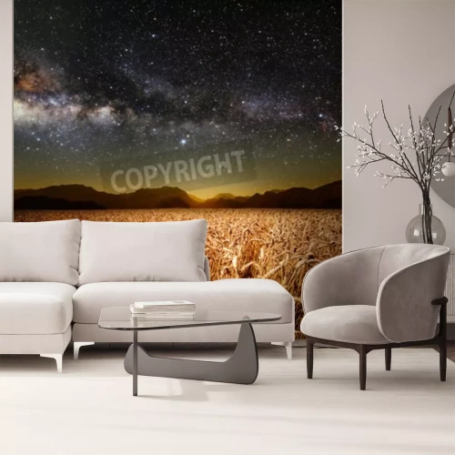 Fototapete Weizenfeld und gestirnter Himmel