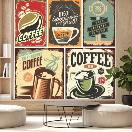 Sticker Kaffeetassen auf Retro-Grafiken