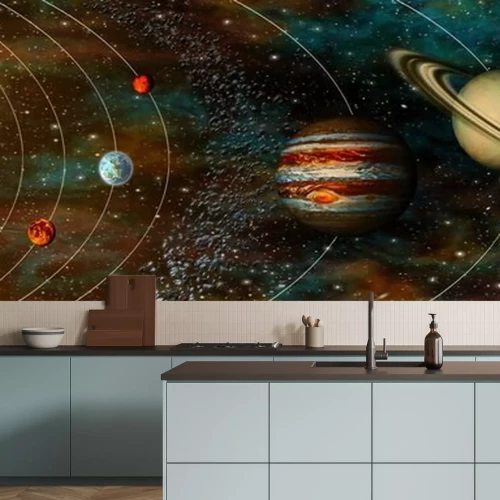 Fototapete Planeten des Sonnensystems in der Umlaufbahn in 3D