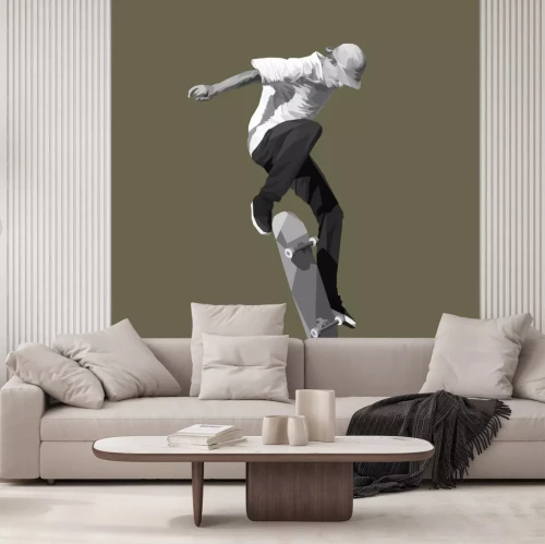 Sticker Skateboarder springen auf Skateboard, Vektor-Illustration