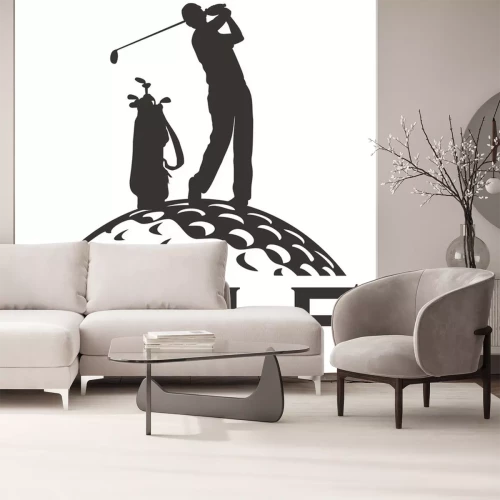 Sticker Golfspieler steht auf dem Golfball Grafik