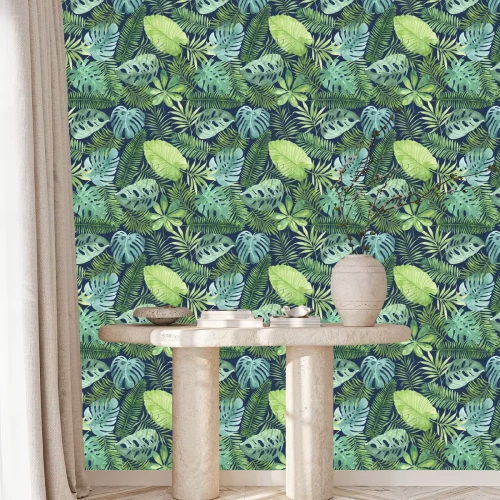 Tapete Tropische nahtlose Muster mit Blättern. Aquarell-Hintergrund mit tropischen Blättern.