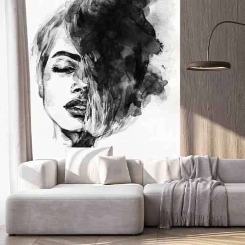 Sticker Frauengesicht mit Wasserfarben gemalt