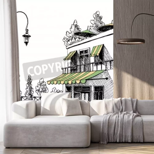 Fototapete Zeichnung eines französischen Cafés