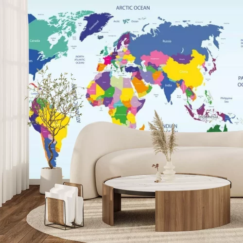 Fototapete Eine politische Weltkarte mit großer Schrift