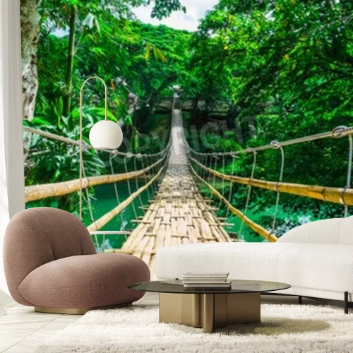 Fototapete Hängebrücke im tropischen Wald