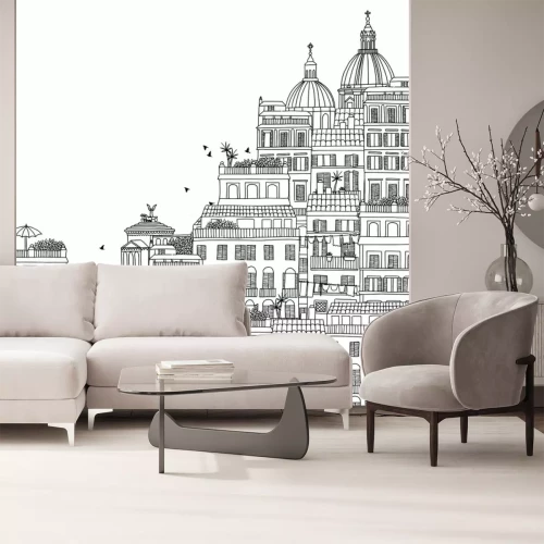 Sticker Hand gezeichnete Schwarzweiss-Abbildung von Rom