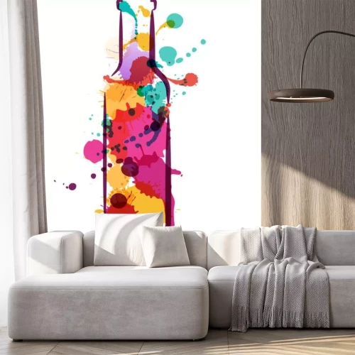 Sticker Mit Farbflecken gemalte Flasche Wein