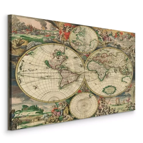 Bild Alte Weltkarten mit stilisierten Zeichnungen