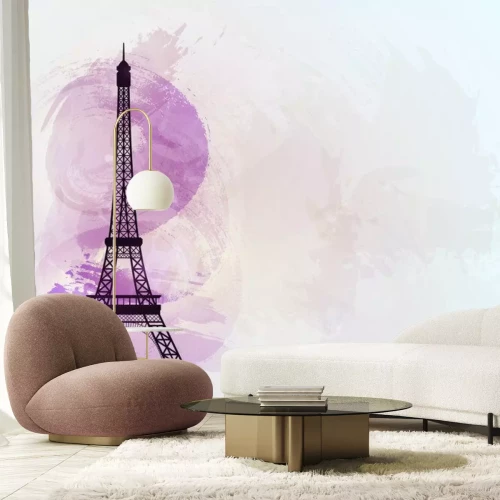 Sticker Eiffelturm auf buntem Hintergrund. Symbol der Liebe und Romantik. Paris Sehenswürdigkeit. Abbildung.