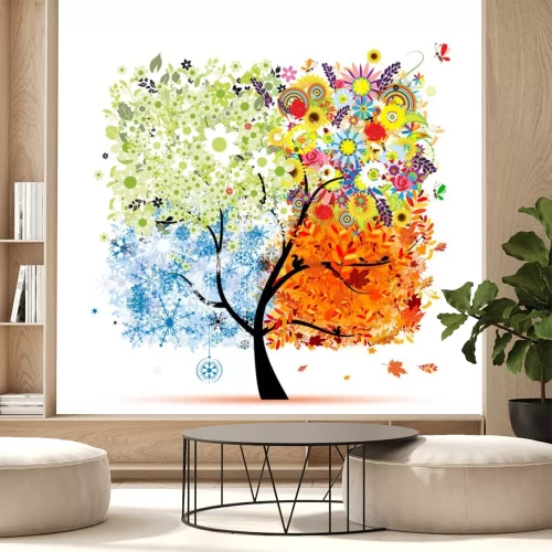 Sticker Vier Jahreszeiten - Frühling, Sommer, Herbst, Winter. Kunstbaum