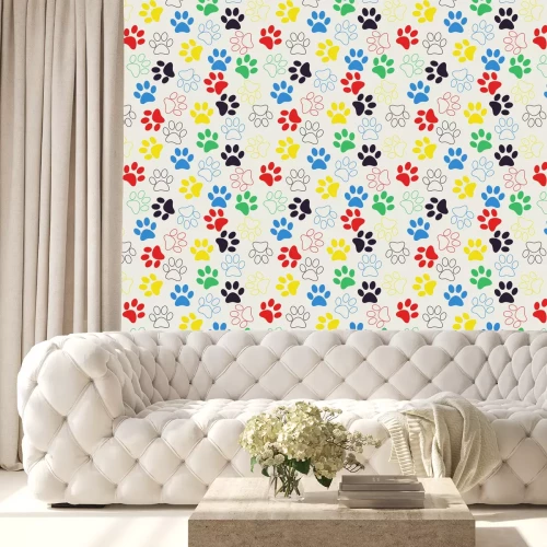 Tapete Bunte Abdrücke von Hundepfoten